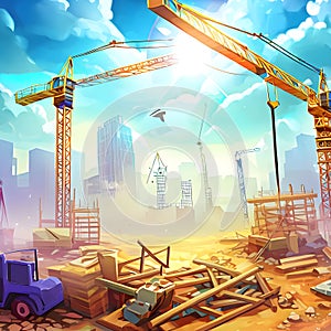 Beautiful construction site background with construction equipments ai generated