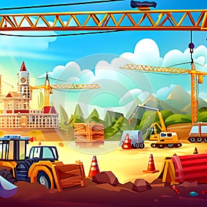 Beautiful construction site background with construction equipments ai generated