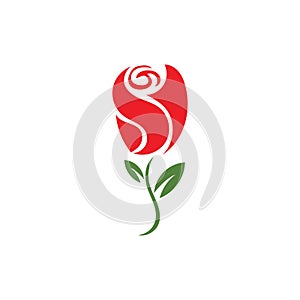 Beautiful Contour Logo with Rose Flower for Boutique or Beauty Salon or Flowers Company