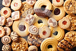 Beautiful cookies assorted close-up. background horizontal top v