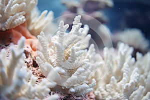 Beautiful coral on the bottom of the sea, close-up, Close-up of a beautiful white coral with shallow depth of field, AI Generated