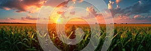 Beautiful corn field at sunrise