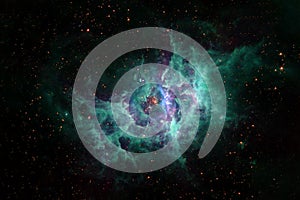 Beautiful cosmic nebula. In turquoise tones. Elements of this image were furnished by NASA