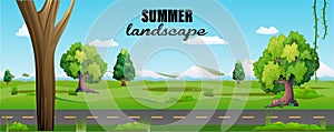 Beautiful country landscape with road, Vector illustration.