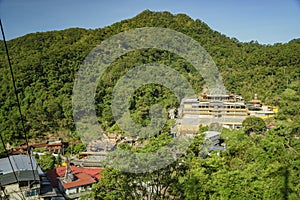 Beautiful country side landscape with God of Five-Way Wealth temple around Pingxi District