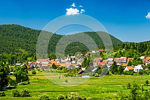 Town of Lokve in Gorski kotar, Croatia, in summer, panoramic view