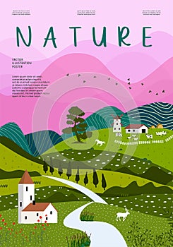 Beautiful countryside, nature and landscape. Vector illustration