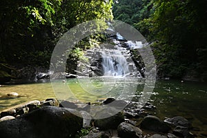 The beautiful countryside waterfall with emerald pools at Lampee Waterfall National Park, Phang Nga, Thailand