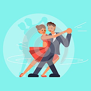 Beautiful couple dancing tango vector flat illustration
