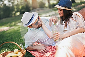 Beautiful couple enjoying picnic time