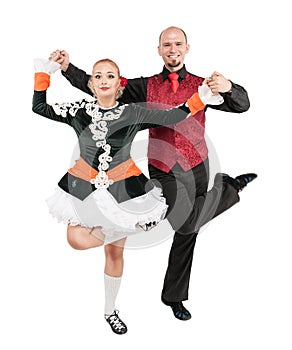 Beautiful couple Irish dancers isolated