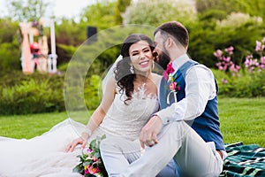 Beautiful couple laughing and joking together