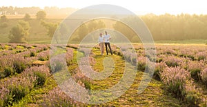 Beautiful couple on the lavender field