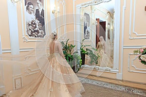 Beautiful couple in love. Wedding ceremony. REGISTRY OFFICE. Newlyweds in a beautiful room