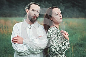 Beautiful couple man and woman in medieval costume