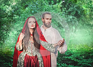 Beautiful couple man and woman in medieval costume