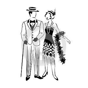 Beautiful Couple in retro evening clothes 1920