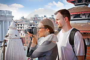 Beautiful couple travelling in Kathmandu, Nepal.