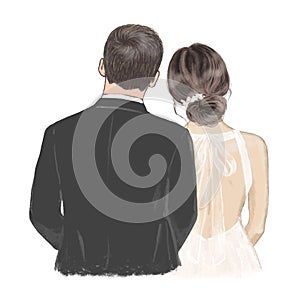 Beautiful couple in Wedding day hand drawn Illustration