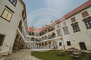 Beautiful courtyard with arches of the Ptuj castle