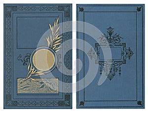 Beautiful cover of a vintage book with floral frame an blank label for your text.