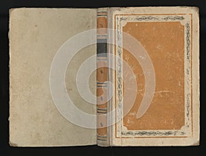 Beautiful cover of a vintage book with floral frame an blank label for your text.