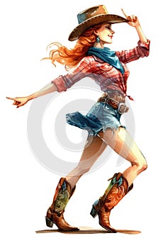 Beautiful cowgirl isolated on white background. Watercolor illustration