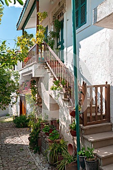 Beautiful cozy street at Laneia (Lania) village. Limassol District, Cyprus