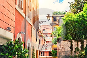 Beautiful cozy street in Trastevere district in Rome, Italy