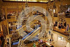 Beautiful Cristmas decorations at the department store Le Bon Marche Rive Gauche in Paris