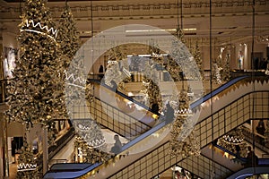 Beautiful Cristmas decorations at the department store Le Bon Marche Rive Gauche in Paris