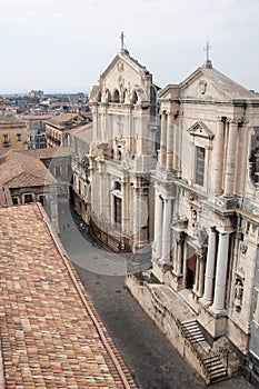 Beautiful Crociferi street in historical center of Catania