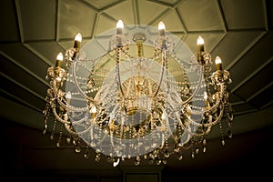 Beautiful Crystal Chandelier in Banquet Hall photo