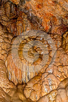 Beautiful crystalline formations in the cave created by nature over the years