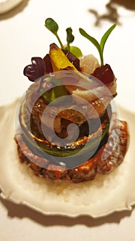 Beautiful cuisine disk in fine dining restaurant photo