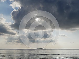 Beautiful Cumulus clouds over the ocean in Maldive