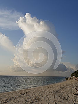 Beautiful Cumulus clouds over the ocean in Maldive