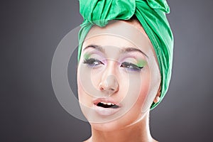 Beautiful cunning woman with bright makeup