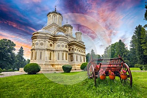 Beautiful Curtea de Arges Monastery at sunset