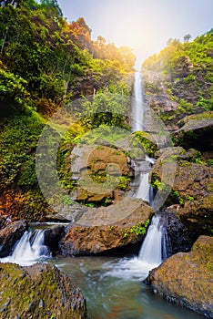 Beautiful `Curug Sewu` waterfall in the tropical forests of the Bruno region, Purworejo, Indonesia