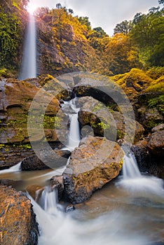 Beautiful `Curug Sewu` waterfall in the tropical forests of the Bruno region, Purworejo, Indonesia