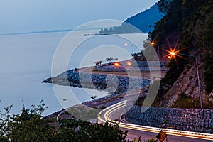 Beautiful Curve Road in Thailand , Seaside and near mountain at Kung Wi Marn Nern Nang Phaya Viewpoint at Chanthaburi Province,