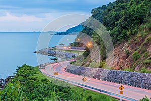 Beautiful curved road of the sea at Noen Nangphaya view point Ch