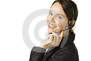 Beautiful customer service agent smiling.