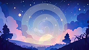 beautiful cute anime wallpaper artwork of a wonderful evening, sky full of stars