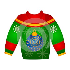 Beautiful cute christmas sweater with festive decorations. Knitted winter sweater