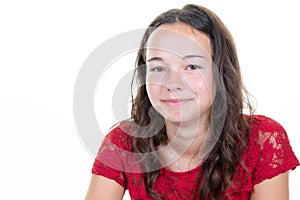 Beautiful cute fresh happy smiling teenage girl portrait over white background