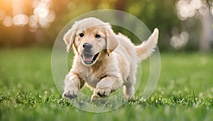 Beautiful and cute golden retriever puppy dog having fun at the