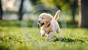 Beautiful and cute golden retriever puppy dog having fun