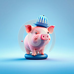 Beautiful cute pink amazing pig with blue stripes, generative AI
